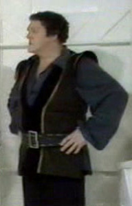 Fashion Notes: (David Jackson) 'They made a pair of dark trousers and used a Blackadder second-series tunic which was very comfortable, and some boots to go with it'.